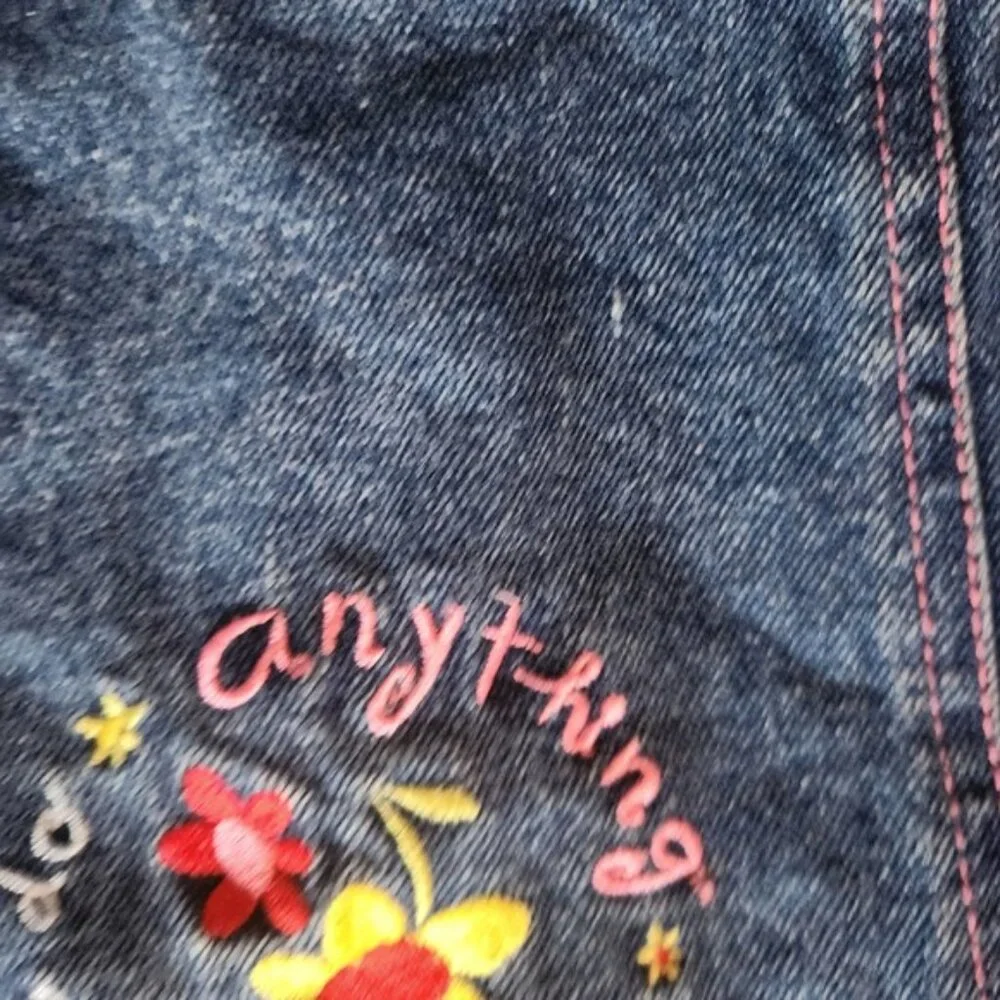 Barbie Kids Denim Jacket Pink Stitch Floral‎ Embroidery Size 4